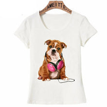 Load image into Gallery viewer, Pink Headphones Bulldog Womens T Shirt-Apparel-Apparel, Dogs, English Bulldog, Shirt, T Shirt, Z1-2