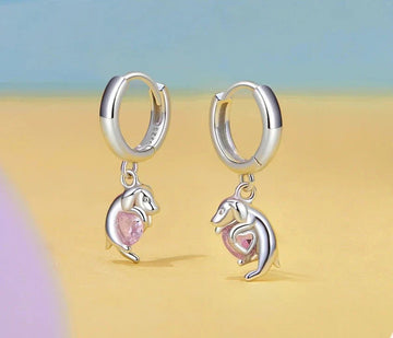 Pink Heart Labrador Silver Hoop Earrings 925 Sterling Silver 360x