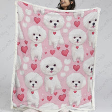 Load image into Gallery viewer, Pink Hearts and Bichon Frise Love Soft Warm Fleece Blanket-Blanket-Bichon Frise, Blankets, Home Decor-13