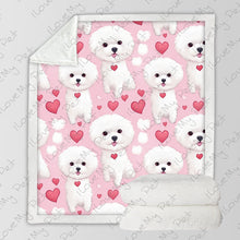 Load image into Gallery viewer, Pink Hearts and Bichon Frise Love Soft Warm Fleece Blanket-Blanket-Bichon Frise, Blankets, Home Decor-3