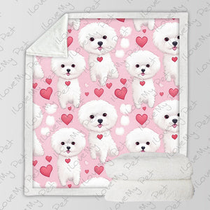 Pink Hearts and Bichon Frise Love Soft Warm Fleece Blanket-Blanket-Bichon Frise, Blankets, Home Decor-3