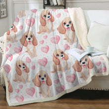 Load image into Gallery viewer, Pink Hearts and Cocker Spaniel Love Soft Warm Fleece Blanket-Blanket-Blankets, Cocker Spaniel, Home Decor-14