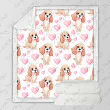 Load image into Gallery viewer, Pink Hearts and Cocker Spaniel Love Soft Warm Fleece Blanket-Blanket-Blankets, Cocker Spaniel, Home Decor-3