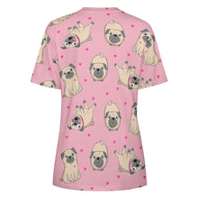 Load image into Gallery viewer, Pink Hearts Pug Love All Over Print Women&#39;s Cotton T-Shirt - 4 Colors-Apparel-Apparel, Pug, Shirt, T Shirt-10