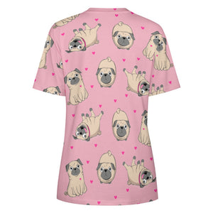 Pink Hearts Pug Love All Over Print Women's Cotton T-Shirt - 4 Colors-Apparel-Apparel, Pug, Shirt, T Shirt-10