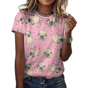 Pink Hearts Pug Love All Over Print Women's Cotton T-Shirt - 4 Colors-Apparel-Apparel, Pug, Shirt, T Shirt-11