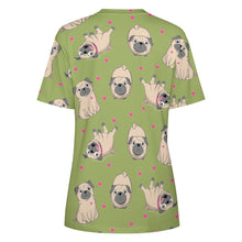 Load image into Gallery viewer, Pink Hearts Pug Love All Over Print Women&#39;s Cotton T-Shirt - 4 Colors-Apparel-Apparel, Pug, Shirt, T Shirt-12