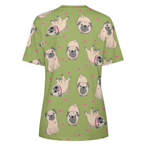 Pink Hearts Pug Love All Over Print Women's Cotton T-Shirt - 4 Colors-Apparel-Apparel, Pug, Shirt, T Shirt-12