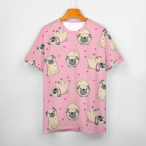 Pink Hearts Pug Love All Over Print Women's Cotton T-Shirt - 4 Colors-Apparel-Apparel, Pug, Shirt, T Shirt-13