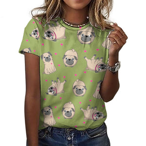 Pink Hearts Pug Love All Over Print Women's Cotton T-Shirt - 4 Colors-Apparel-Apparel, Pug, Shirt, T Shirt-14