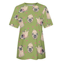 Load image into Gallery viewer, Pink Hearts Pug Love All Over Print Women&#39;s Cotton T-Shirt - 4 Colors-Apparel-Apparel, Pug, Shirt, T Shirt-16