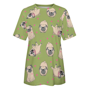 Pink Hearts Pug Love All Over Print Women's Cotton T-Shirt - 4 Colors-Apparel-Apparel, Pug, Shirt, T Shirt-16