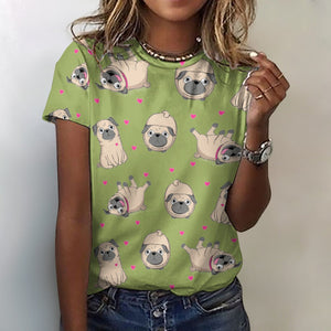 Pink Hearts Pug Love All Over Print Women's Cotton T-Shirt - 4 Colors-Apparel-Apparel, Pug, Shirt, T Shirt-2XS-DarkKhaki-15