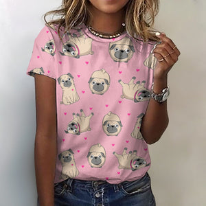 Pink Hearts Pug Love All Over Print Women's Cotton T-Shirt - 4 Colors-Apparel-Apparel, Pug, Shirt, T Shirt-2XS-LightPink-9