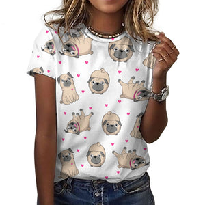 Pink Hearts Pug Love All Over Print Women's Cotton T-Shirt - 4 Colors-Apparel-Apparel, Pug, Shirt, T Shirt-3