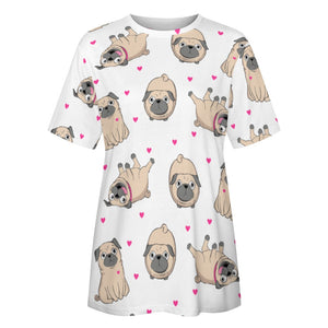 Pink Hearts Pug Love All Over Print Women's Cotton T-Shirt - 4 Colors-Apparel-Apparel, Pug, Shirt, T Shirt-4