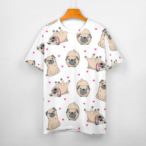 Pink Hearts Pug Love All Over Print Women's Cotton T-Shirt - 4 Colors-Apparel-Apparel, Pug, Shirt, T Shirt-5