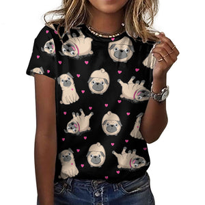 Pink Hearts Pug Love All Over Print Women's Cotton T-Shirt - 4 Colors-Apparel-Apparel, Pug, Shirt, T Shirt-6