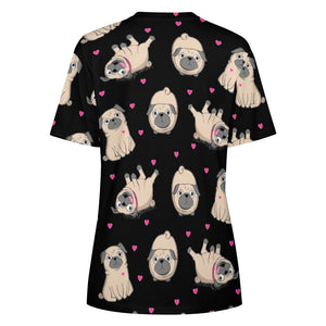 Pink Hearts Pug Love All Over Print Women's Cotton T-Shirt - 4 Colors-Apparel-Apparel, Pug, Shirt, T Shirt-7