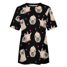 Load image into Gallery viewer, Pink Hearts Pug Love All Over Print Women&#39;s Cotton T-Shirt - 4 Colors-Apparel-Apparel, Pug, Shirt, T Shirt-8
