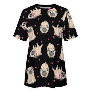 Pink Hearts Pug Love All Over Print Women's Cotton T-Shirt - 4 Colors-Apparel-Apparel, Pug, Shirt, T Shirt-8