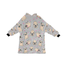 Load image into Gallery viewer, Pink Hearts Pug Love Blanket Hoodie for Women-Apparel-Apparel, Blankets-Silver-ONE SIZE-9