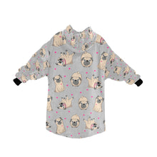 Load image into Gallery viewer, Pink Hearts Pug Love Blanket Hoodie for Women-Apparel-Apparel, Blankets-10