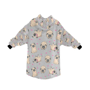 Pink Hearts Pug Love Blanket Hoodie for Women-Apparel-Apparel, Blankets-10