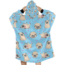 Load image into Gallery viewer, Pink Hearts Pug Love Blanket Hoodie for Women-Apparel-Apparel, Blankets-6