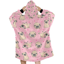 Load image into Gallery viewer, Pink Hearts Pug Love Blanket Hoodie for Women-Apparel-Apparel, Blankets-2