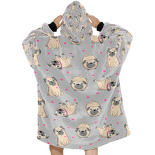 Load image into Gallery viewer, Pink Hearts Pug Love Blanket Hoodie for Women-Apparel-Apparel, Blankets-8