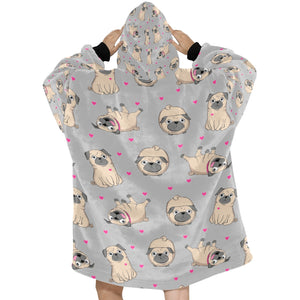 Pink Hearts Pug Love Blanket Hoodie for Women-Apparel-Apparel, Blankets-8
