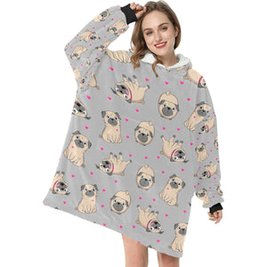 Pink Hearts Pug Love Blanket Hoodie for Women-Apparel-Apparel, Blankets-11