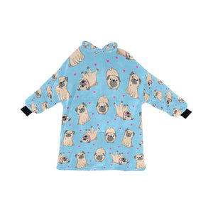 Pink Hearts Pug Love Blanket Hoodie for Women-Apparel-Apparel, Blankets-SkyBlue-ONE SIZE-4