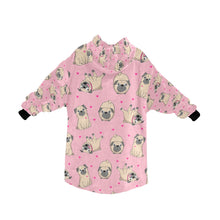 Load image into Gallery viewer, Pink Hearts Pug Love Blanket Hoodie for Women - 3 Colors-Apparel-Apparel, Blankets, Pug-9