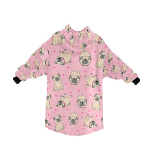 Pink Hearts Pug Love Blanket Hoodie for Women - 3 Colors-Apparel-Apparel, Blankets, Pug-9