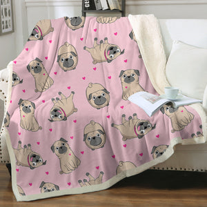 Pink Hearts Pug Love Soft Warm Fleece Blanket - 4 Colors-Blanket-Blankets, Home Decor, Pug-15