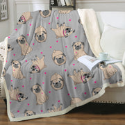 Pink Hearts Pug Love Soft Warm Fleece Blanket 4 Colors