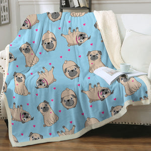 Pink Hearts Pug Love Soft Warm Fleece Blanket - 4 Colors-Blanket-Blankets, Home Decor, Pug-Sky Blue-Small-4