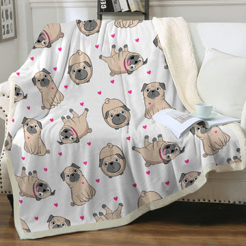 Pink Hearts Pug Love Soft Warm Fleece Blanket 4 Colors