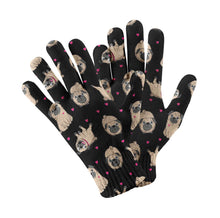 Load image into Gallery viewer, Pink Hearts Pug Love Touch Screen Gloves-Accessories-Accessories, Dog Dad Gifts, Dog Mom Gifts, Gloves, Pug-Black-4