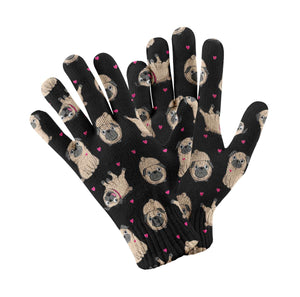 Pink Hearts Pug Love Touch Screen Gloves-Accessories-Accessories, Dog Dad Gifts, Dog Mom Gifts, Gloves, Pug-Black-4