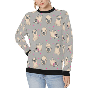 Pink Hearts Pug Love Women's Sweatshirt-Apparel-Apparel, Pug, Sweatshirt-DarkGray-XS-10