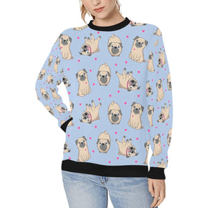 Pink Hearts Pug Love Women's Sweatshirt-Apparel-Apparel, Pug, Sweatshirt-LightSteelBlue-XS-9