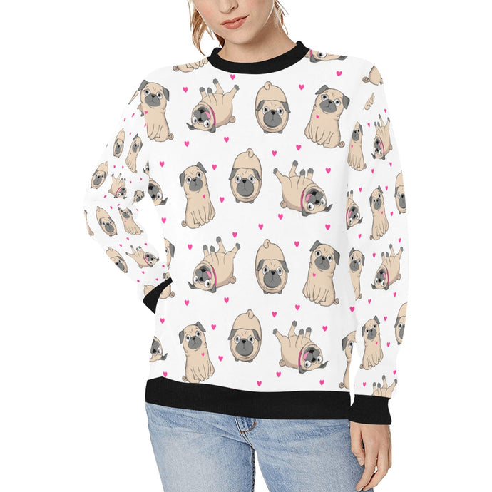 Pink Hearts Pug Love Women's Sweatshirt-Apparel-Apparel, Pug, Sweatshirt-White-XS-1