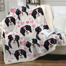 Load image into Gallery viewer, Pink Heats and Japanese Chins Soft Warm Fleece Blanket-Blanket-Blankets, Home Decor, Japanese Chin-14