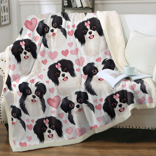 Pink Heats and Japanese Chins Soft Warm Fleece Blanket-Blanket-Blankets, Home Decor, Japanese Chin-Small-1