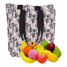 Load image into Gallery viewer, Pink Petals and Australian Shepherds Large Canvas Tote Bags - Set of 2-Accessories-Accessories, Australian Shepherd, Bags-4