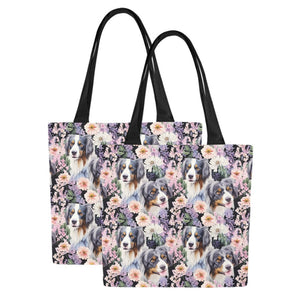Pink Petals and Australian Shepherds Large Canvas Tote Bags - Set of 2-Accessories-Accessories, Australian Shepherd, Bags-Four Pairs-2