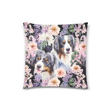 Load image into Gallery viewer, Pink Petals and Australian Shepherds Throw Pillow Covers-Cushion Cover-Australian Shepherd, Home Decor, Pillows-2